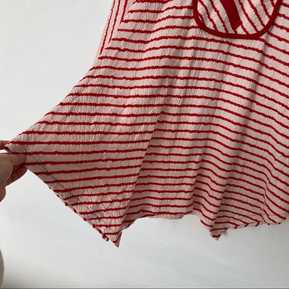 Vintage Y2K Tunic Top Dress Stretch Asymmetrical Hem Striped Zipper Red White M - Picture 9 of 12
